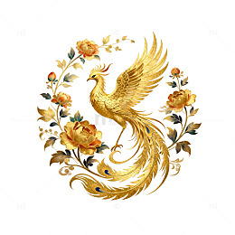 金色凤凰花卉图案设计