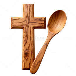 木质十字架与木勺图案