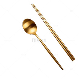 简约餐具金色勺子筷子设计