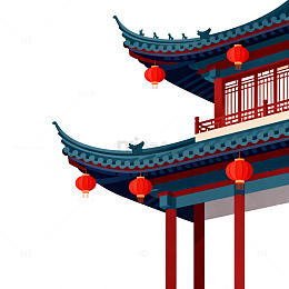 传统中式建筑插画