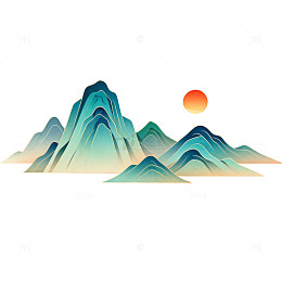 山水画日出矢量插画