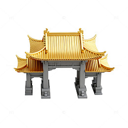 金色传统建筑模型乐高积木