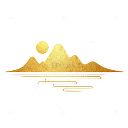 金色山水剪影艺术插画