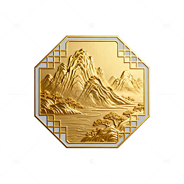 金色山水画金属装饰挂件