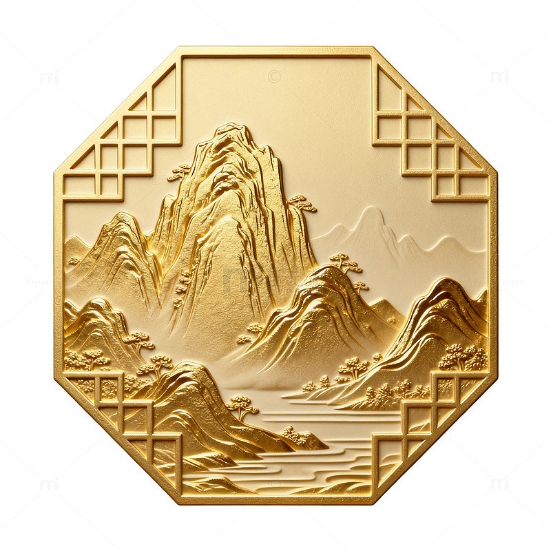 金色山水画金属浮雕装饰