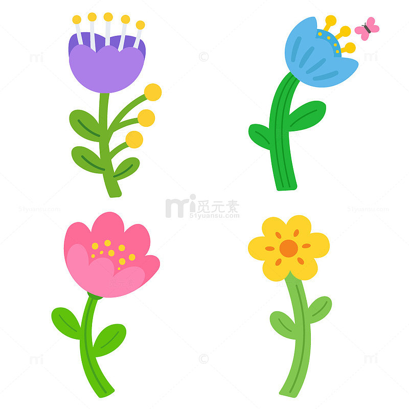 卡通花朵手绘插画图标组合