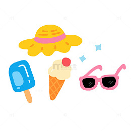 手绘卡通夏天涂鸦元素