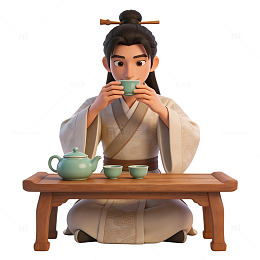 束发古装男子举杯饮茶场景元素