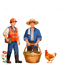 田园风光农民人物插画素材
