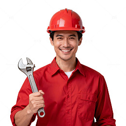建筑工人微笑持扳手套图