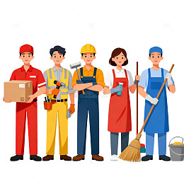 职业工人卡通形象插画素材