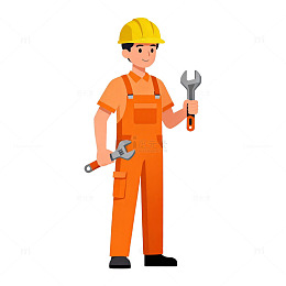 卡通建筑工人工具使用图