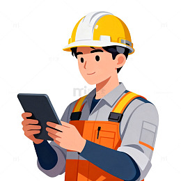 卡通建筑工人操作平板电脑矢量素材