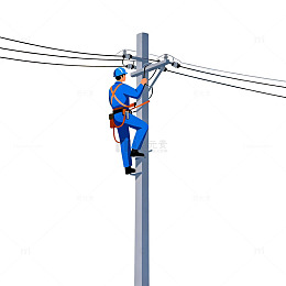 电力工人维修电线杆场景