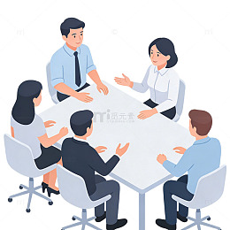 商务 简约 卡通 开会 讨论