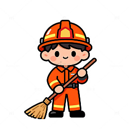 卡通消防员清洁工具形象
