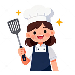 卡通厨师女孩烹饪插画