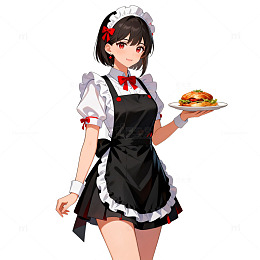 动漫风女仆汉堡插画素材