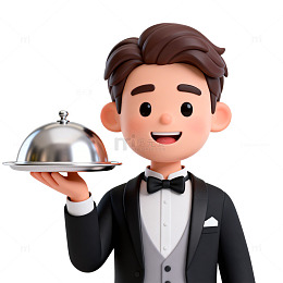 卡通服务员服务托盘插图