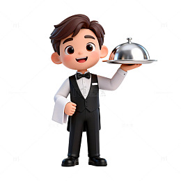 卡通服务员托盘展示