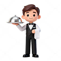 卡通服务员托盘形象设计