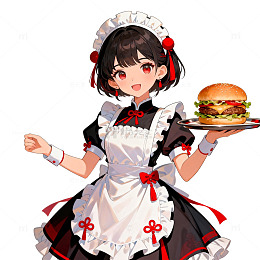 【标题】动漫风格女仆汉堡插图素材
