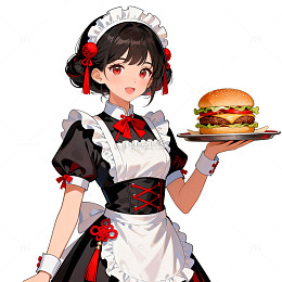 动漫女仆汉堡服务插画