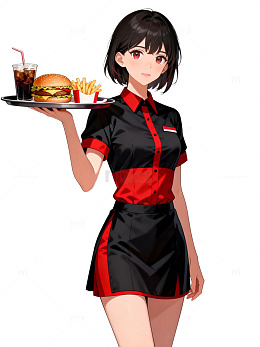 动漫风快餐店服务员插图