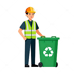 卡通建筑工人垃圾分类素材