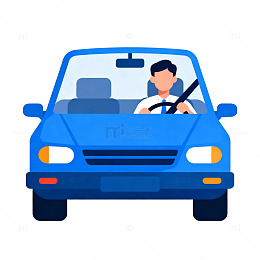 蓝色轿车驾驶员插画