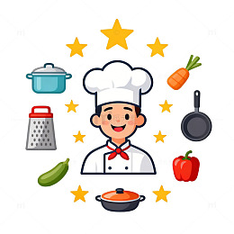 卡通厨师烹饪元素平面设计素材
