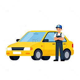 卡通风格汽车维修工人汽车设计元素