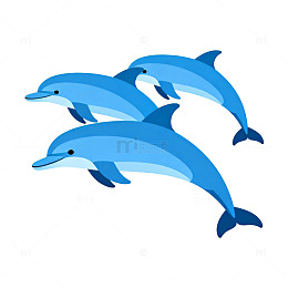 蓝色海豚卡通插画