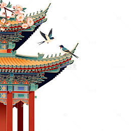 中国风古建筑插画设计素材