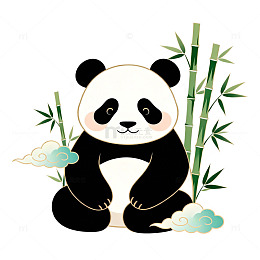 卡通熊猫竹林插画