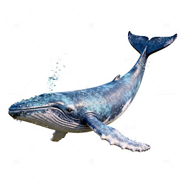 蓝色鲸鱼游动插画