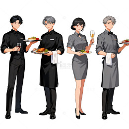 动漫风餐饮服务团队形象设计素材