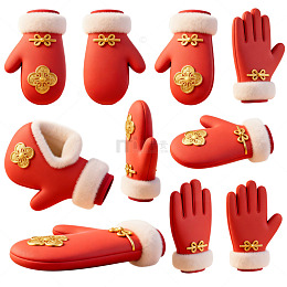 红色新年手套保暖防寒3D素材