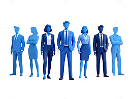 蓝色商务团队人物插画