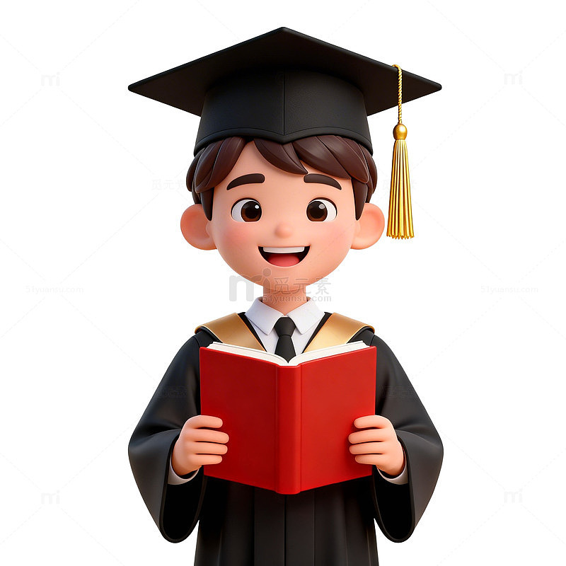 毕业季卡通学士服读书图
