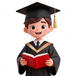 卡通毕业男孩阅读书籍
