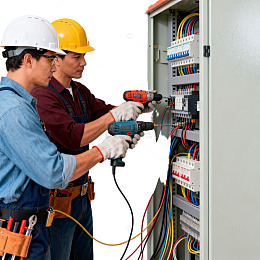 电工维修电路柜工作场景