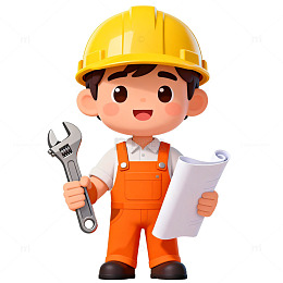 卡通工人施工安全帽素材