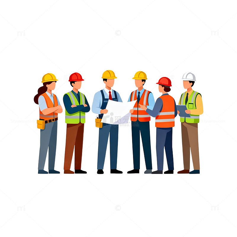 卡通建筑团队工作图