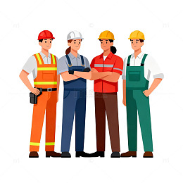 卡通建筑工人团队插画