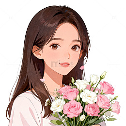 卡通风格女性捧花插画