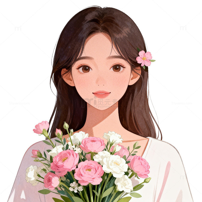 插画风格女性鲜花头像设计素材