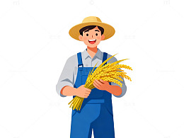 卡通农民丰收稻田插画