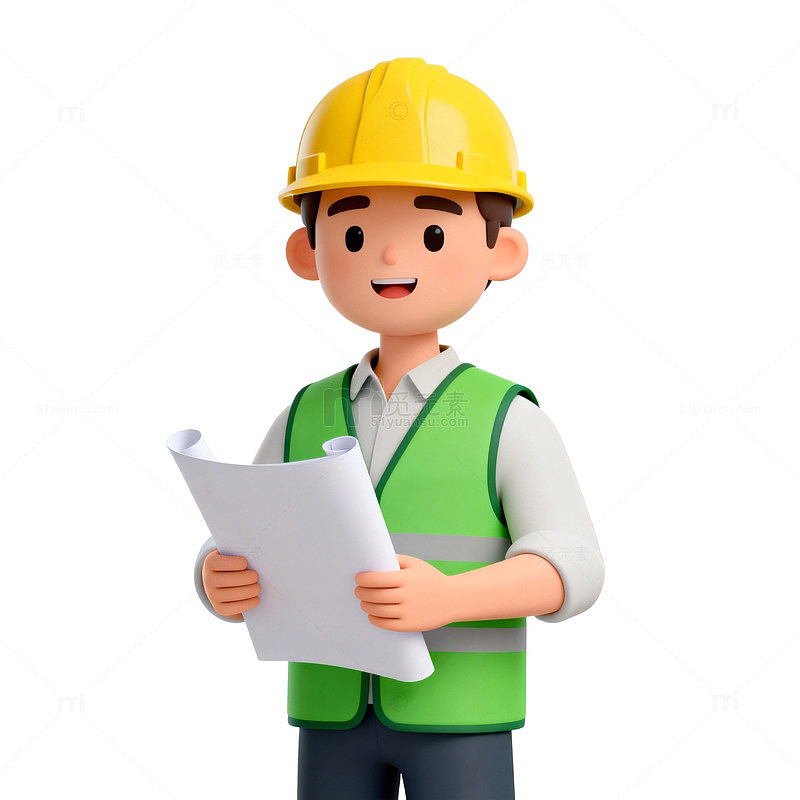 卡通建筑工人施工图纸素材