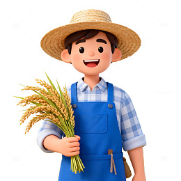 卡通农民水稻田工作场景